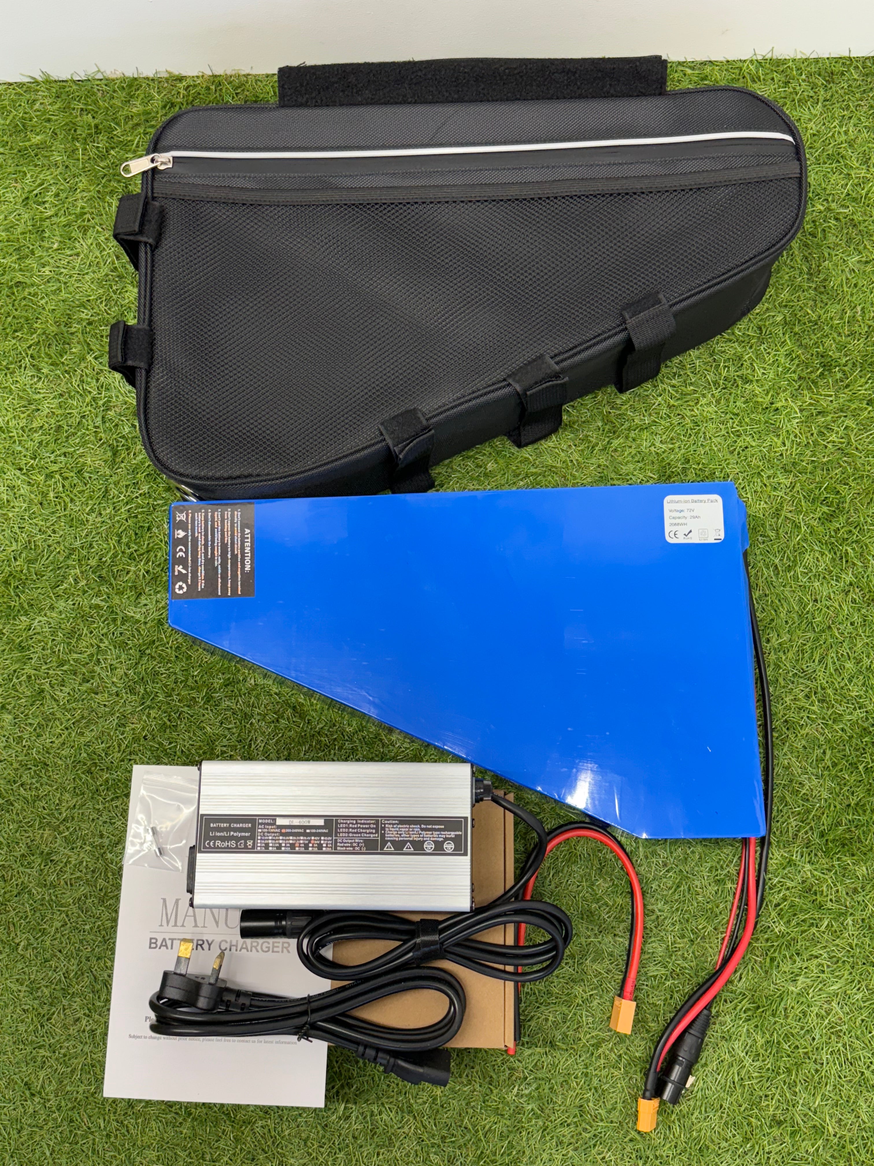 72v 29ah Triangle Li-ion Ebike Battery Electric Bike with 4a charger Soft Case