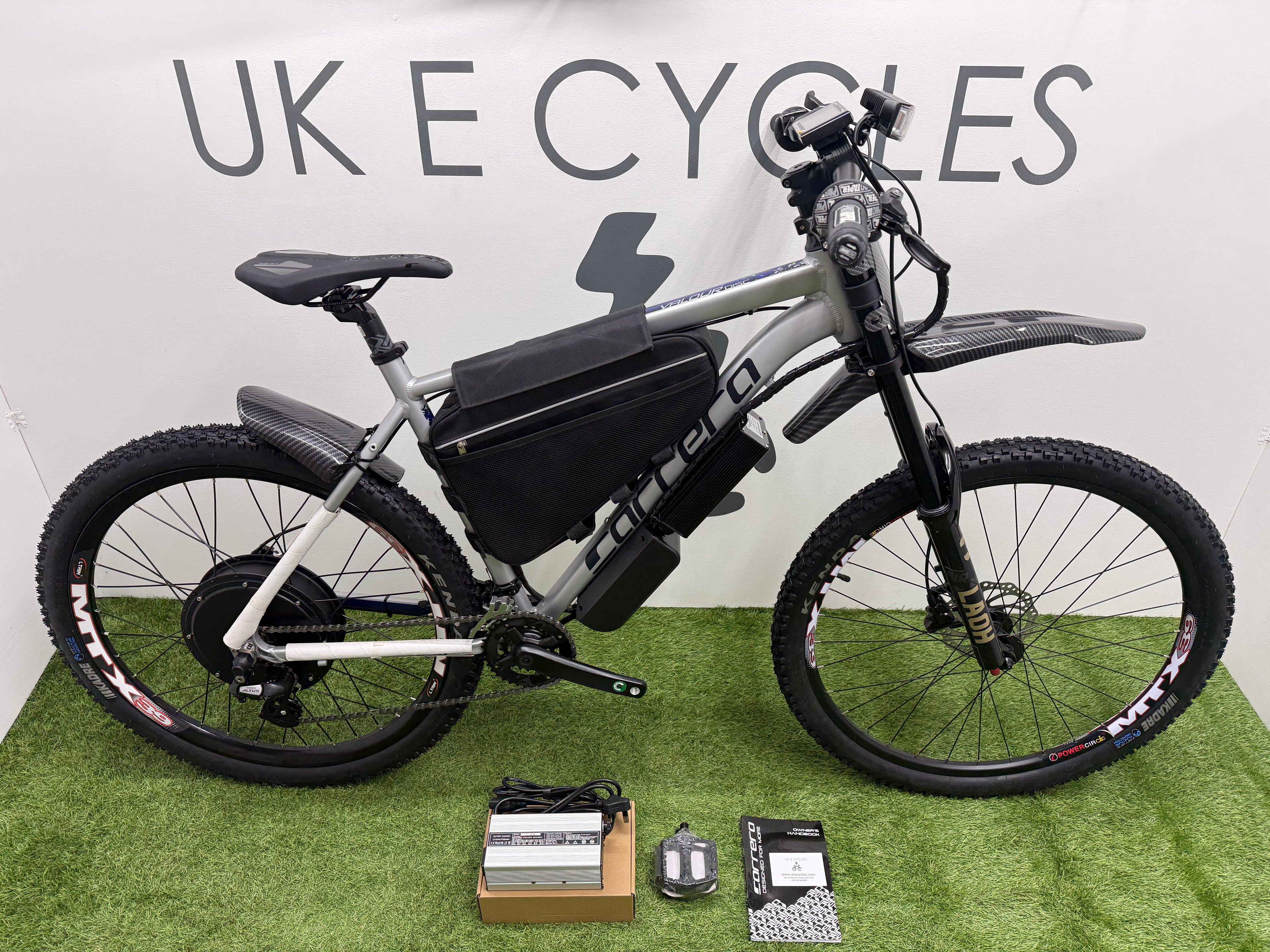 Carrera Valour Disc electric bike 72v 3000 Watts mtx Lithium🔋 Silver Edition With Double Shoulder Forks