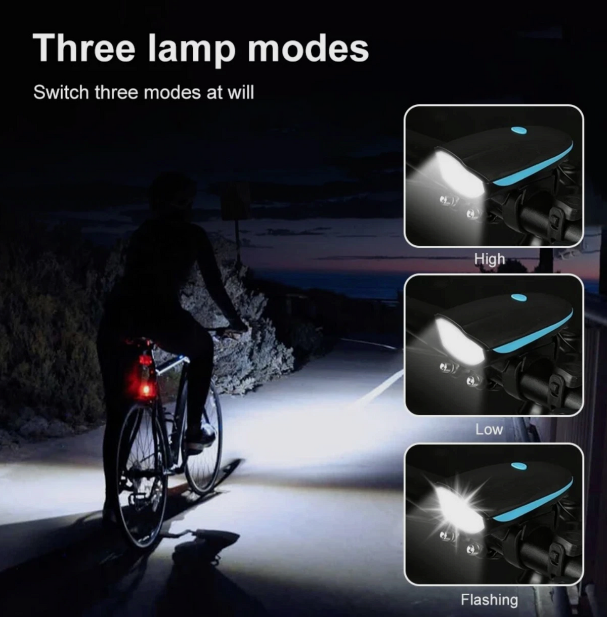 Front Rear Lights Bicycle Front and Rear Lights with Horn USB Rechargeable Bike Headligh ...