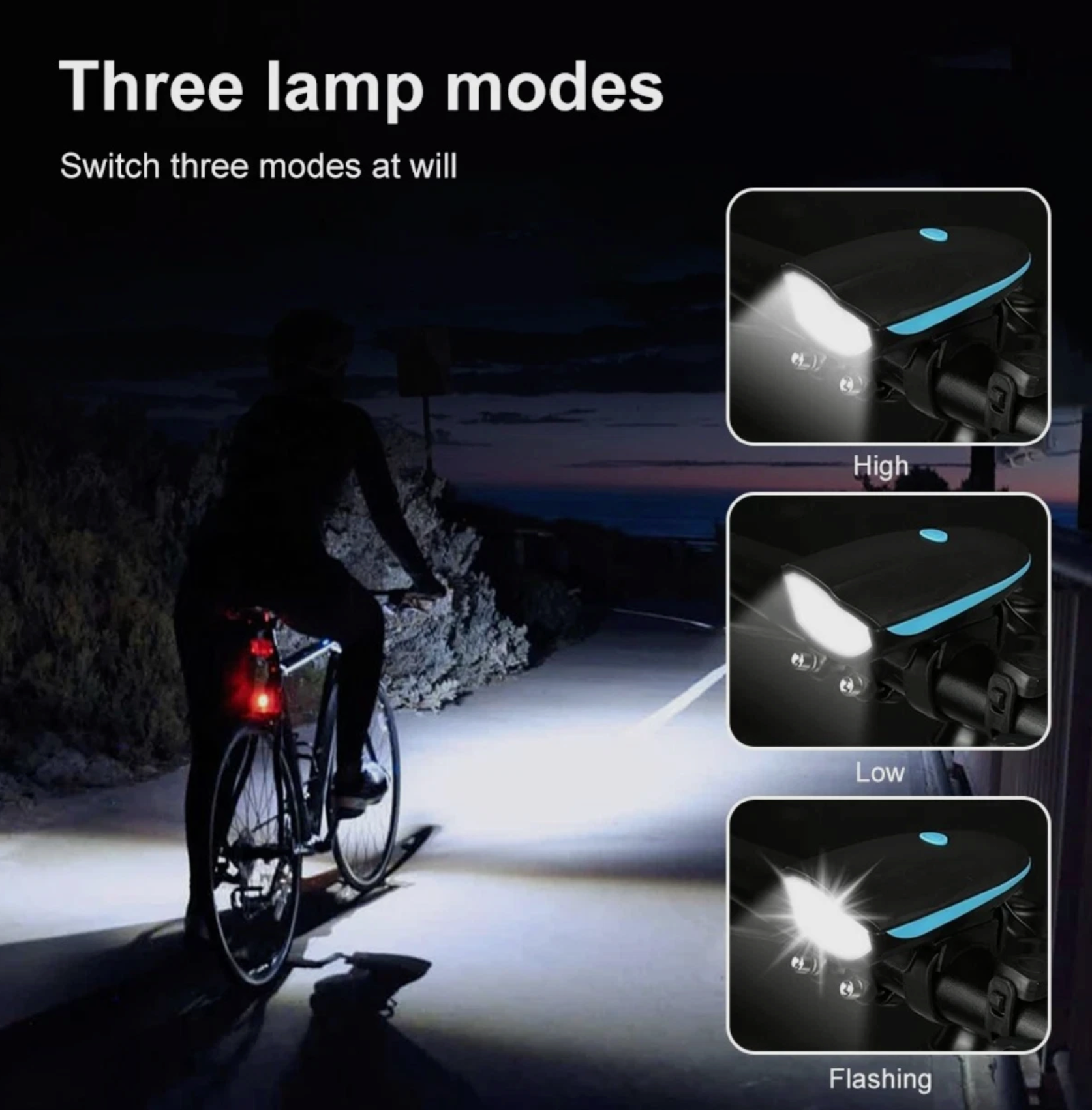 Bicycle Front and Rear Lights with Horn USB Rechargeable Bike Headlights