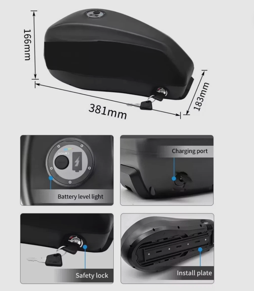48v 23ah Electric Bike Li-ion Ebike Fuel tank type Battery with 3a charger