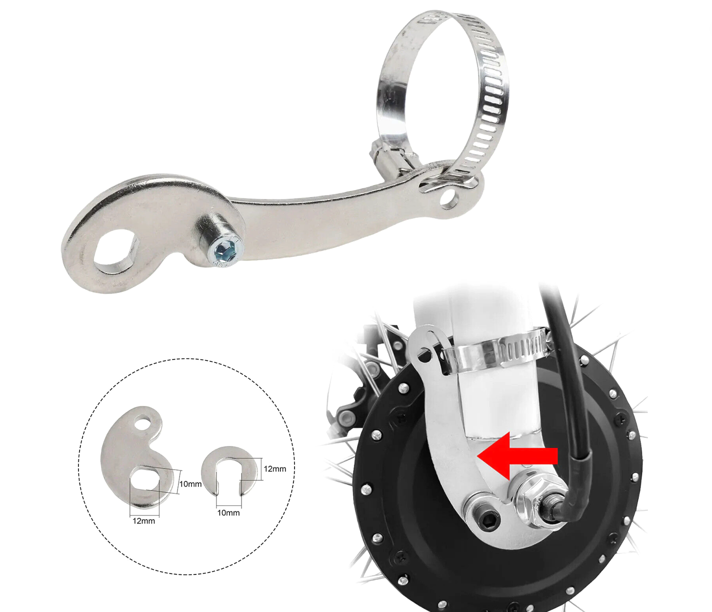 2X M14 Torque Arm E-Bike Heavy-Duty 5mm Stainless Steel 14x10mm Electric Bike