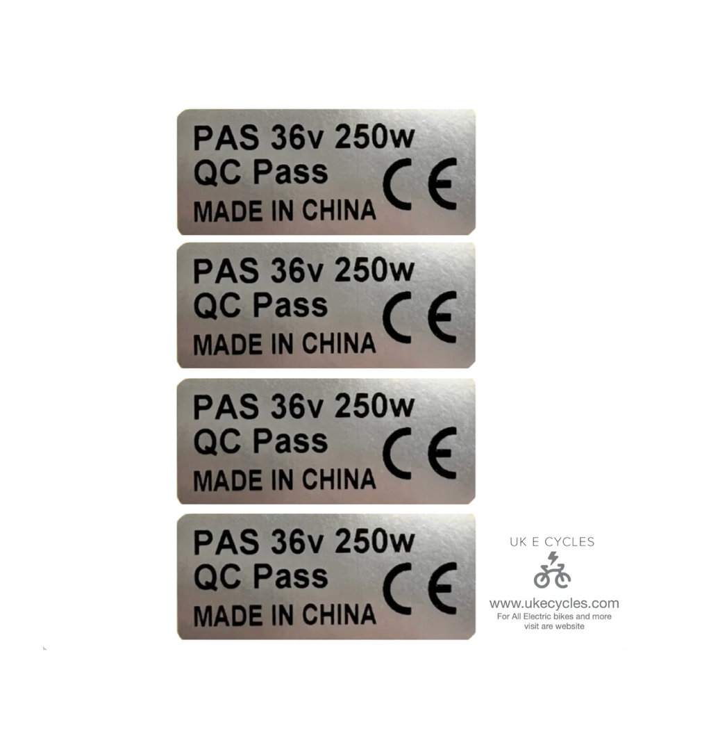 Ebike Motor Sticker 250w Electric Bike Label 36v Legal Motor 4 pack Silver