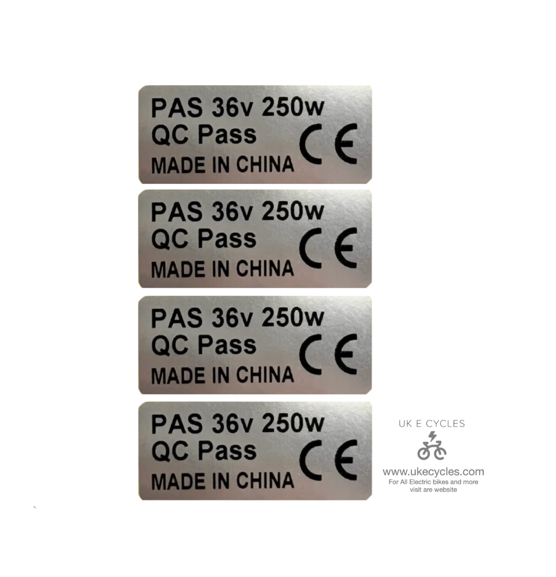 Ebike Motor Sticker 250w Electric Bike Label 36v Legal Motor 4 pack Silver
