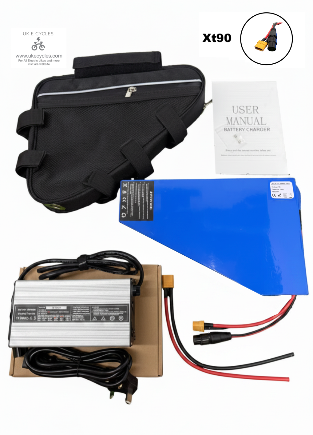 72v 25ah Triangle Li-ion Ebike Battery Electric Bike with 4a charger Soft Case