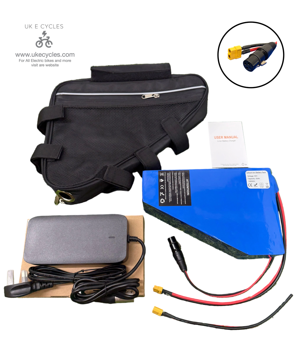 52v 25ah Triangle Li-ion Ebike Battery Electric Bike with 3a charger Soft Case
