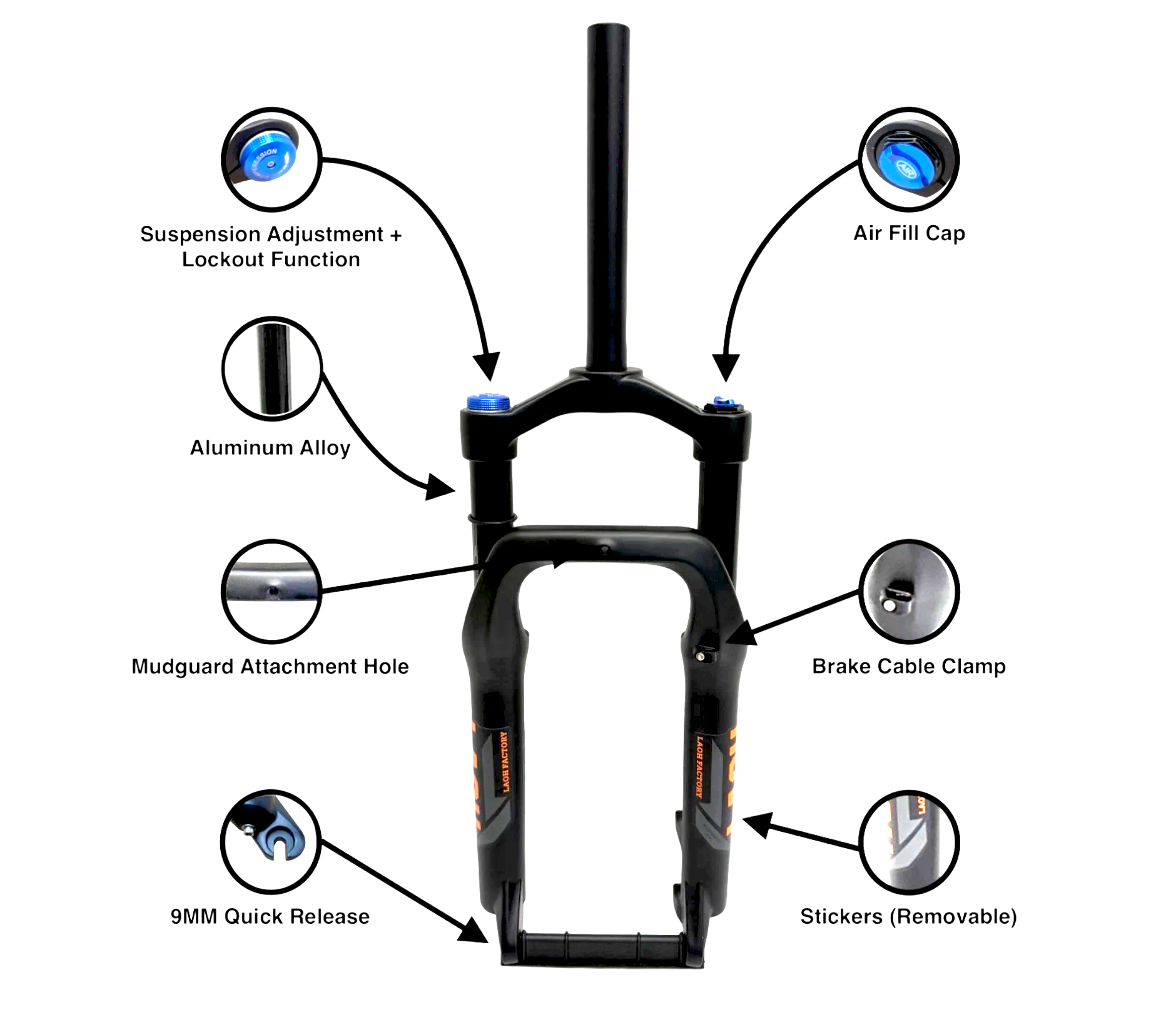 E-bike/Bike Fat Air Suspension Fork 26x4.0inch MTB Front Fork Adjustable lockout
