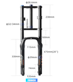 Double Shoulder Adjustment lock Out Fat Bicycle Suspension Air Fork 20"x4.0"