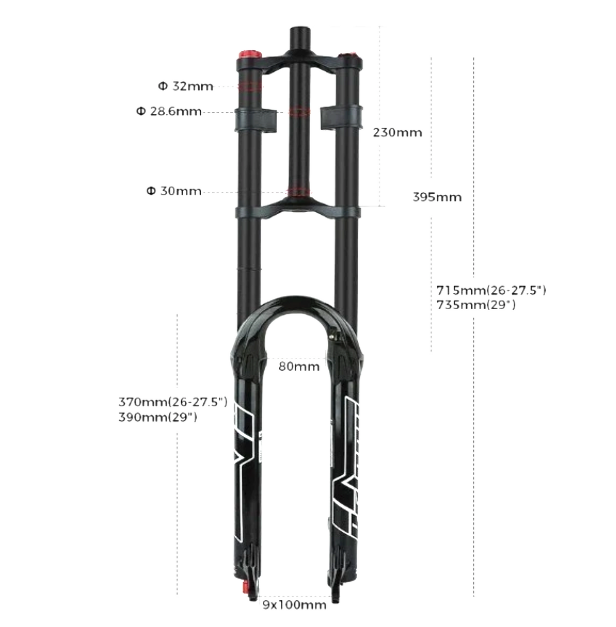 27.5/29" Double Shoulder Air Suspension Fork MTB E-Bike Quick Release