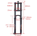 27.5/29" Double Shoulder Air Suspension Fork 180mm Travel MTB E-Bike Through Axle
