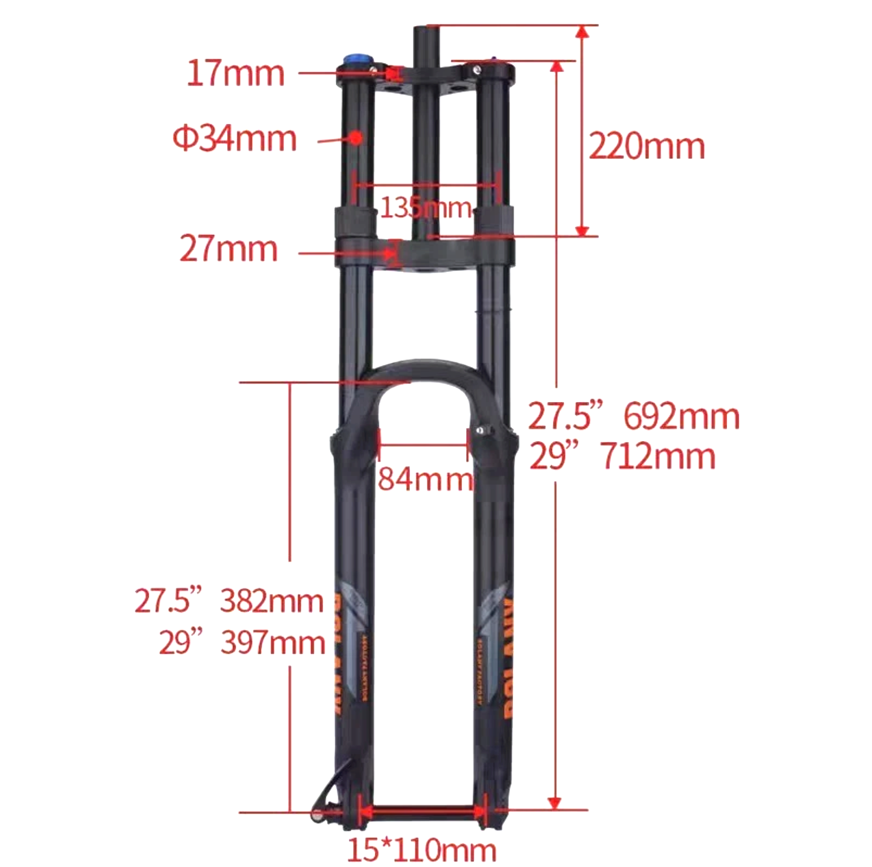 27.5/29" Double Shoulder Air Suspension Fork 180mm Travel MTB E-Bike Through Axle